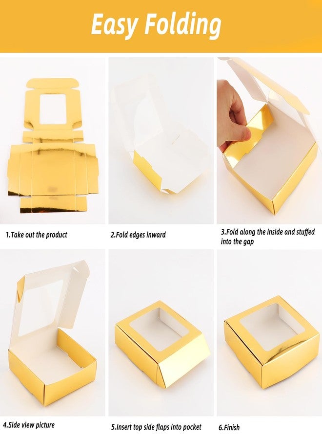 ARPOVIST 24 Pack Kraft Paper Boxes with Window, 4.25 x 4.25 x 1.22 Inch Gold Candy Packaging, Square Small Gift Boxes, Soap holder, Mini Treat Packaging for Homemade Soap, Party Favor, Bakery, Jewelry Display - Image 3
