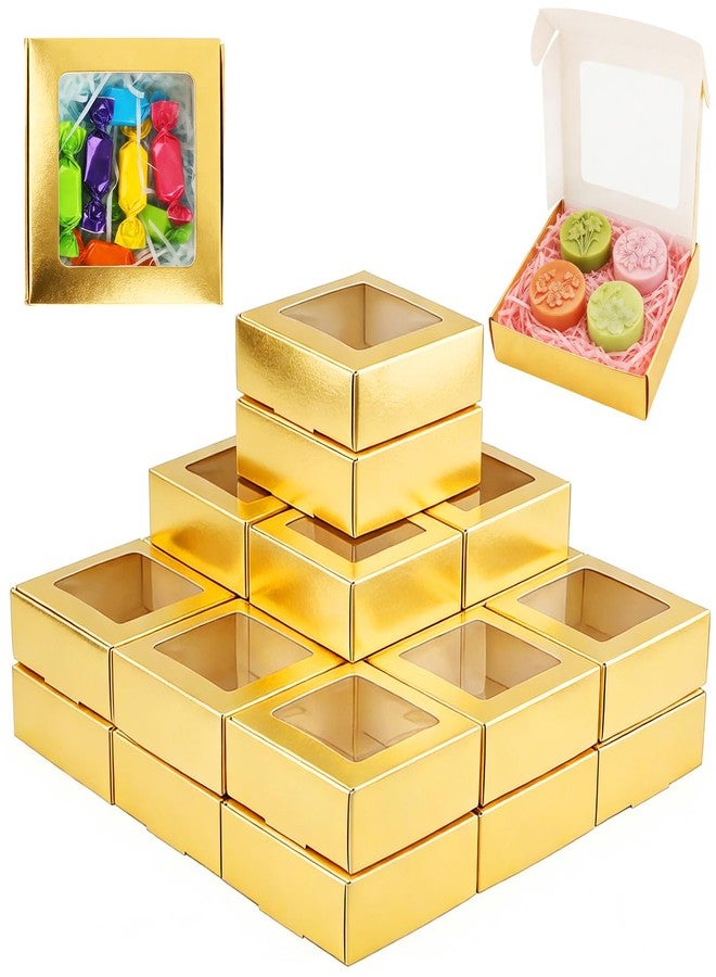 ARPOVIST 24 Pack Kraft Paper Boxes with Window, 4.25 x 4.25 x 1.22 Inch Gold Candy Packaging, Square Small Gift Boxes, Soap holder, Mini Treat Packaging for Homemade Soap, Party Favor, Bakery, Jewelry Display - Image 1