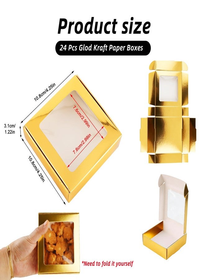 ARPOVIST 24 Pack Kraft Paper Boxes with Window, 4.25 x 4.25 x 1.22 Inch Gold Candy Packaging, Square Small Gift Boxes, Soap holder, Mini Treat Packaging for Homemade Soap, Party Favor, Bakery, Jewelry Display - Image 2