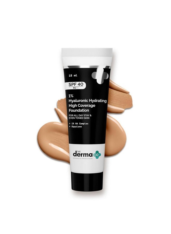 THE derma Co فoundation مرطب عالي التغطية بتركيز 1% من الهيالورونيك مع SPF 40 PA+++ يدوم لمدة 12 ساعة ويControl الزيت لمدة 12 ساعة | لجميع أنواع البشرة وبشرة متساوية - 18 مل (03 طبيعي، 18 مل) - Image 1