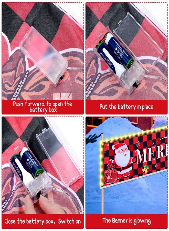 Kingdder Christmas Decorations Banner with Lights LED Merry Christmas Lighted Sign Outdoor Plaid Wall Hanging Banner Yard Sign Fence Decoration for Xmas Outside Holiday Party Supply, 9 ft x 14 Inch - Image 2