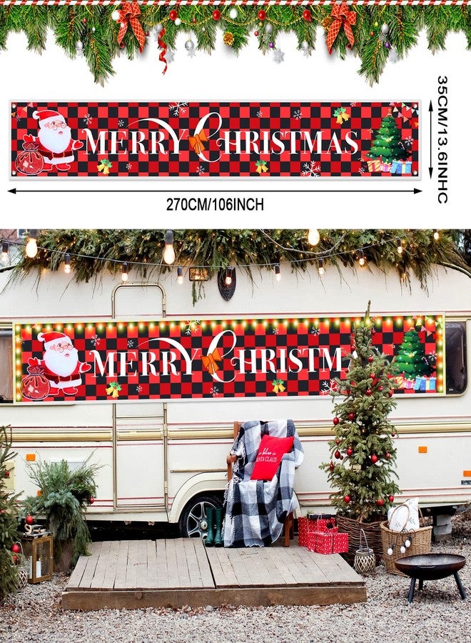 Kingdder Christmas Decorations Banner with Lights LED Merry Christmas Lighted Sign Outdoor Plaid Wall Hanging Banner Yard Sign Fence Decoration for Xmas Outside Holiday Party Supply, 9 ft x 14 Inch - Image 3
