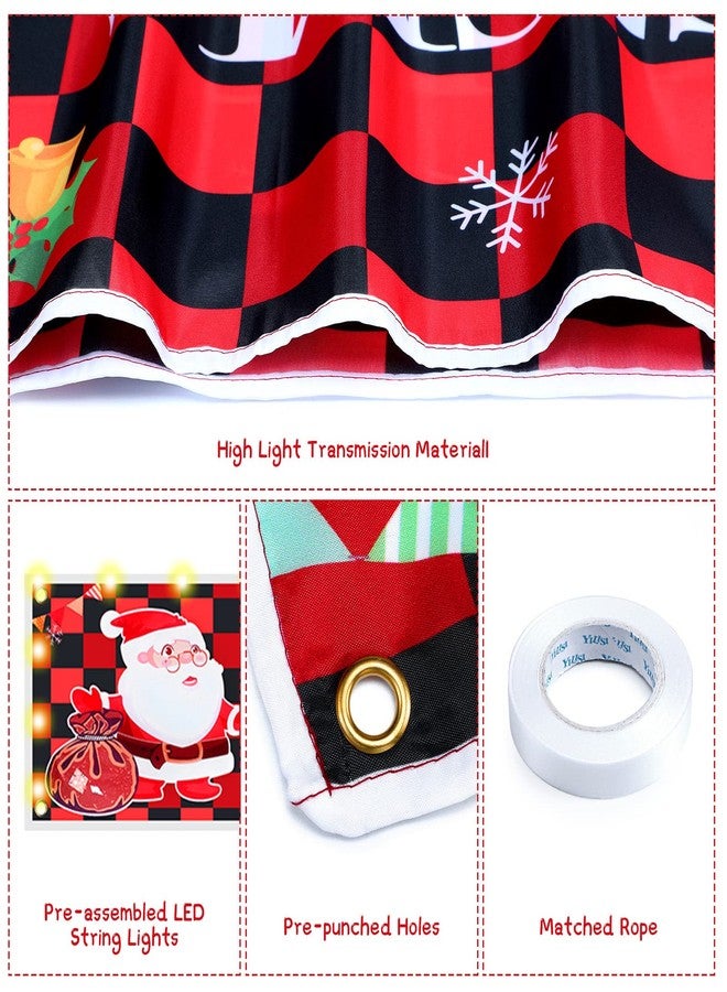 Kingdder Christmas Decorations Banner with Lights LED Merry Christmas Lighted Sign Outdoor Plaid Wall Hanging Banner Yard Sign Fence Decoration for Xmas Outside Holiday Party Supply, 9 ft x 14 Inch - Image 4