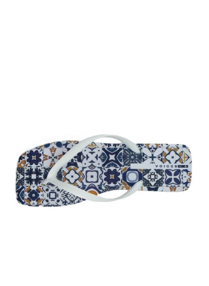 Voices Slim Amalfi Women'S Flip Flops With Square Shape Printed Sole - White