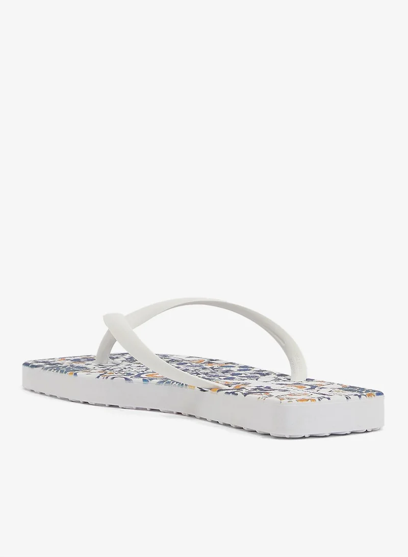 Voices Slim Amalfi Women'S Flip Flops With Square Shape Printed Sole - White