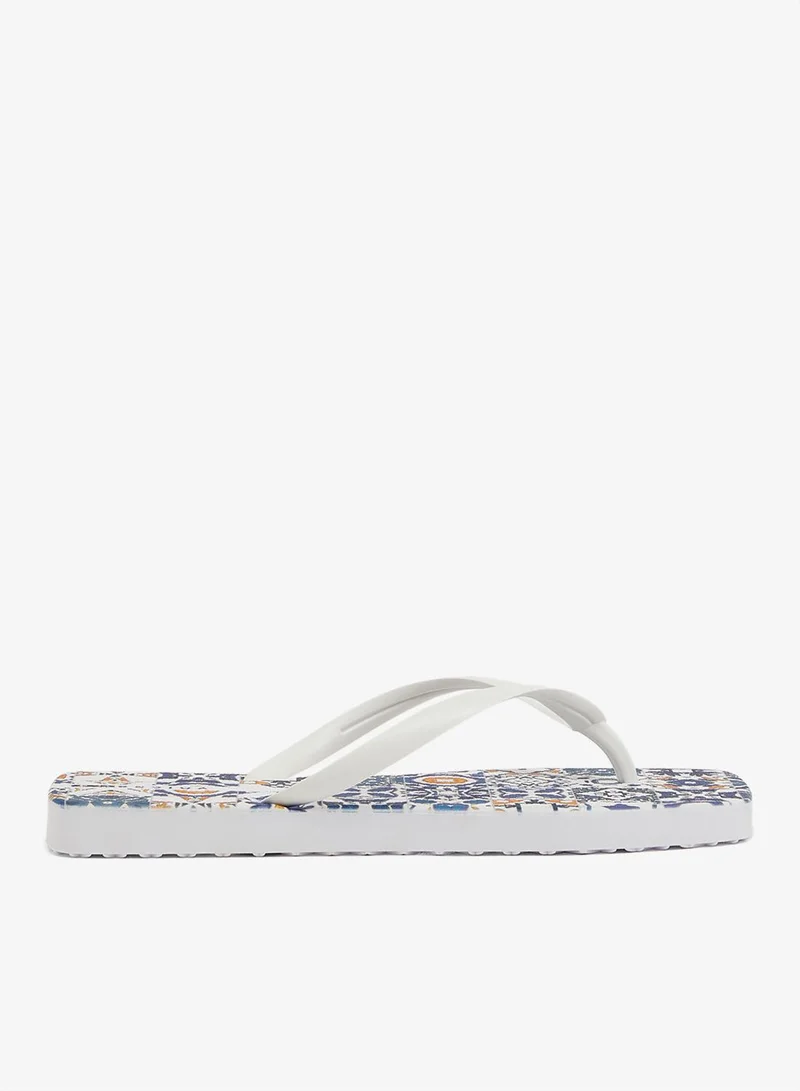 Slim Amalfi Women'S Flip Flops With Square Shape Printed Sole - White