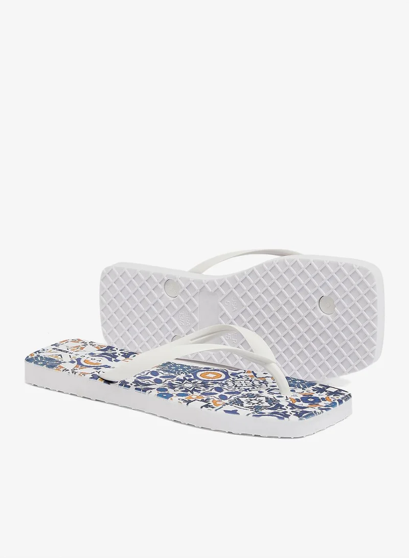 Voices White-Ladrilhos-White Slim Amalfi Women'S Flip Flops With Square Shape Printed Sole - White for Women | Best Price UAE
