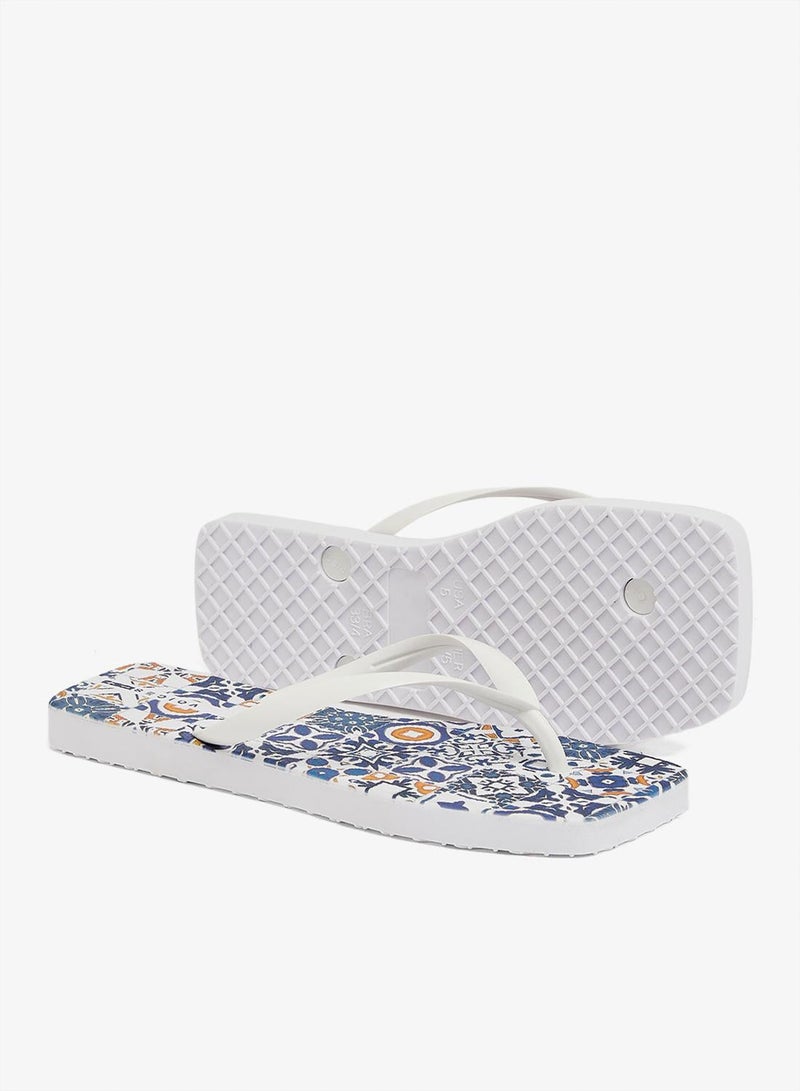 Voices Slim Amalfi Women'S Flip Flops With Square Shape Printed Sole - White - Image 3