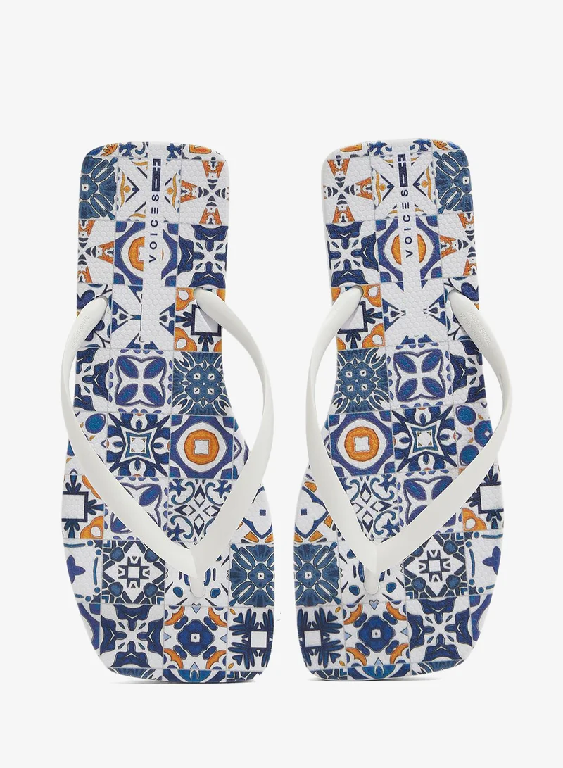 Voices White-Ladrilhos-White Slim Amalfi Women'S Flip Flops With Square Shape Printed Sole - White for Women | Best Price UAE