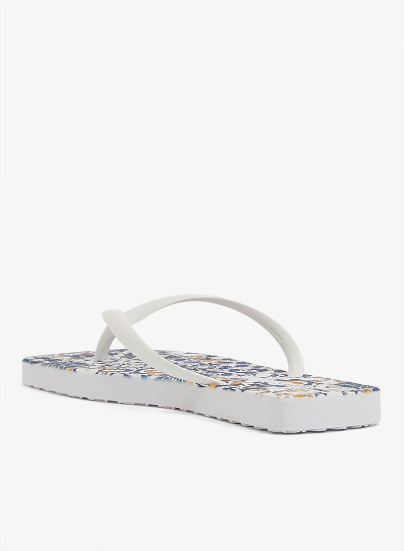 Voices Slim Amalfi Women'S Flip Flops With Square Shape Printed Sole - White - Image 2