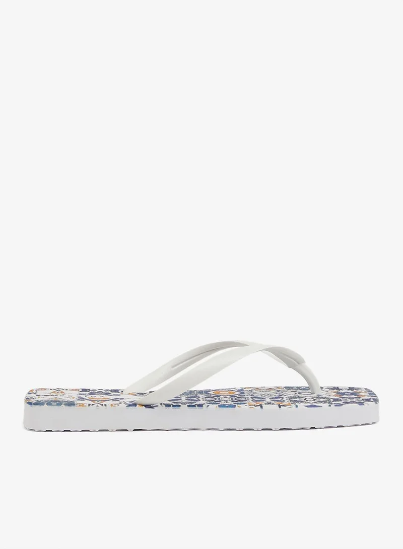 Slim Amalfi Women'S Flip Flops With Square Shape Printed Sole - White