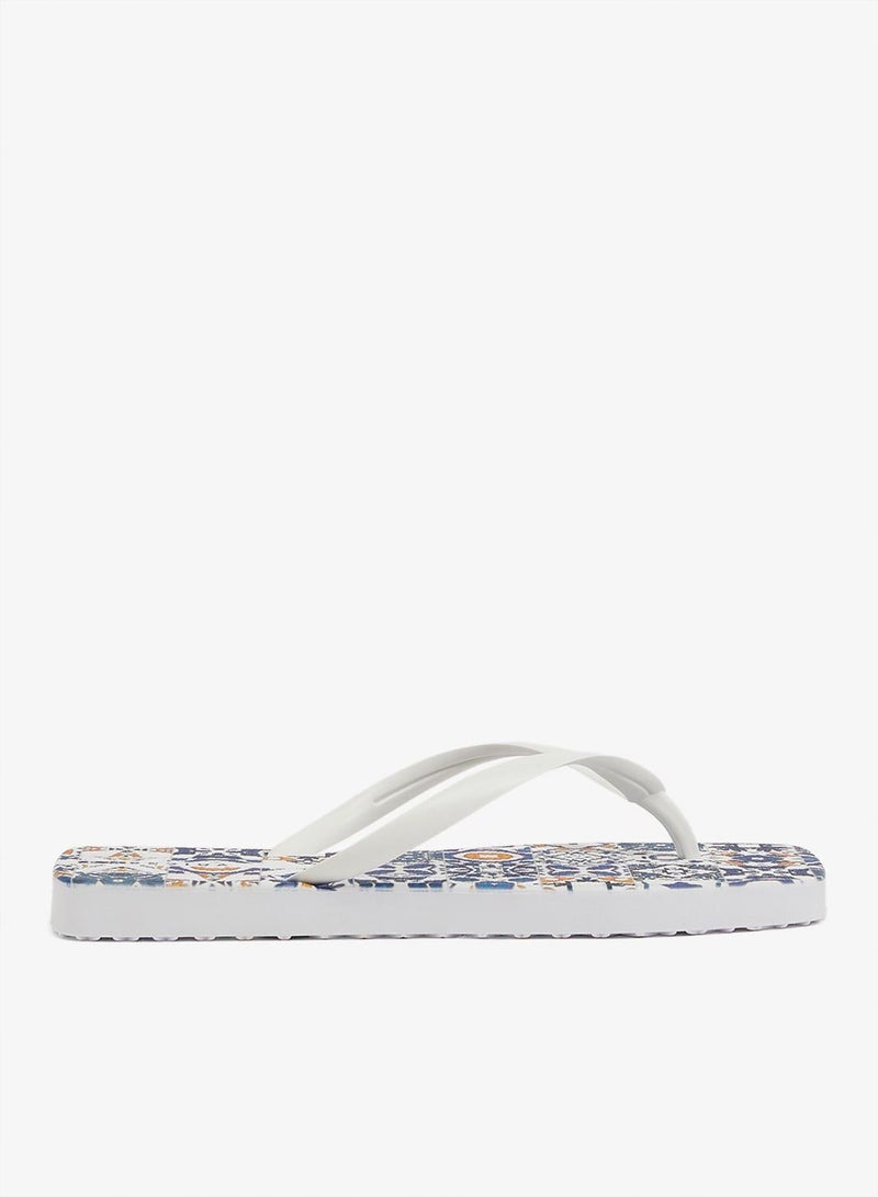 Voices Slim Amalfi Women'S Flip Flops With Square Shape Printed Sole - White - Image 1