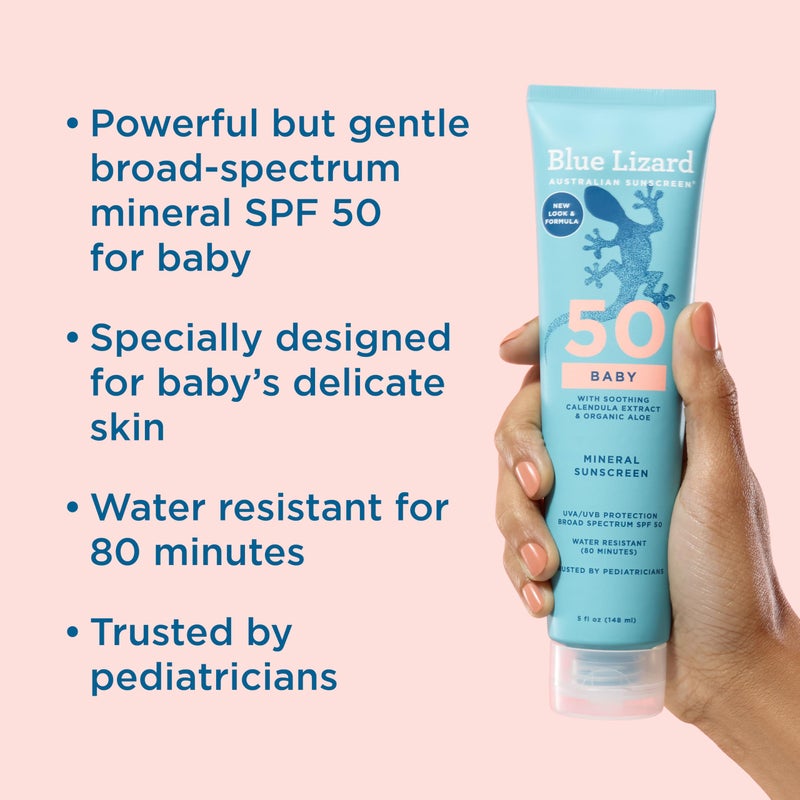 Blue Lizard BABY Mineral Sunscreen with Zinc Oxide, SPF 50+, Water Resistant, UVA/UVB Protection with Smart Cap Technology - Fragrance Free, 5 oz. Tube - Image 2