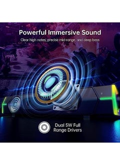 Excefore Computer Speakers For Pc Desktop Monitor Dynamic Rgb Bluetooth Soundbar Bluetooth And Usb Powered Pc Speakers With Microphone Hifi Stereo Gaming Speakers For Desktop  - Image 2