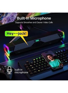Excefore Computer Speakers For Pc Desktop Monitor Dynamic Rgb Bluetooth Soundbar Bluetooth And Usb Powered Pc Speakers With Microphone Hifi Stereo Gaming Speakers For Desktop  - Image 4