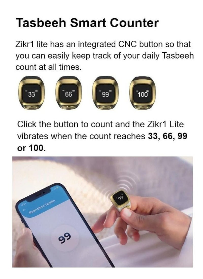 iQIBLA Smart Tasbih Zikr lite Ring, Muslim Prayer, Prayer timing reminder, OLED display Tasbih Counter, Smart Ring, Waterproof- Black 22mm  - Image 3