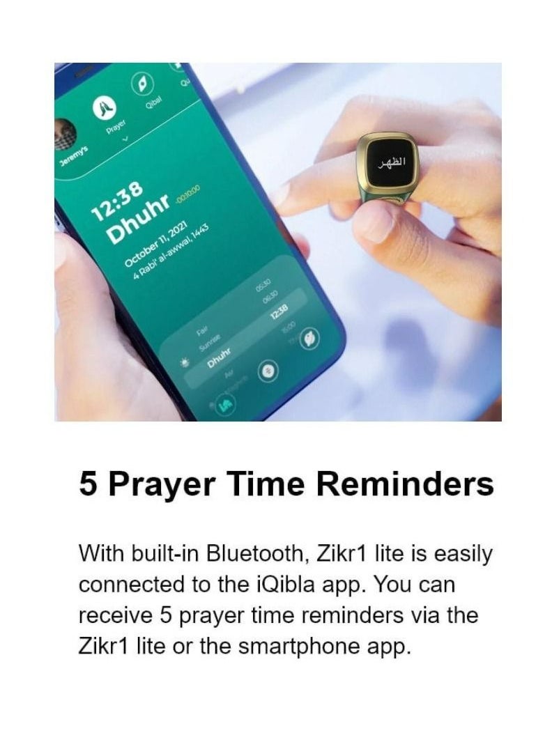 iQIBLA Smart Tasbih Zikr lite Ring, Muslim Prayer, Prayer timing reminder, OLED display Tasbih Counter, Smart Ring, Waterproof- Black 22mm  - Image 4