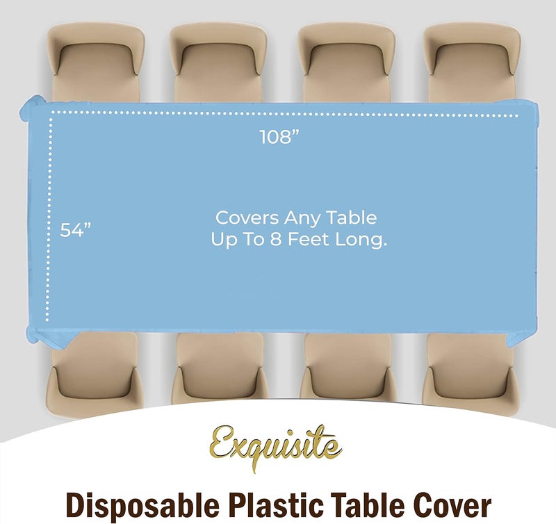 Exquisite 12-Pack Premium Plastic Tablecloth 54in. x 108in. Rectangle Table Cover - Light Blue - Image 4