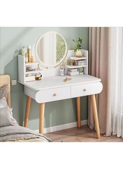 AGD Home Bedroom Dressing Table Set with Mirror and Drawers Makeup Table 80*40*120cm (Dressing Chair Not Included) White  - Image 3