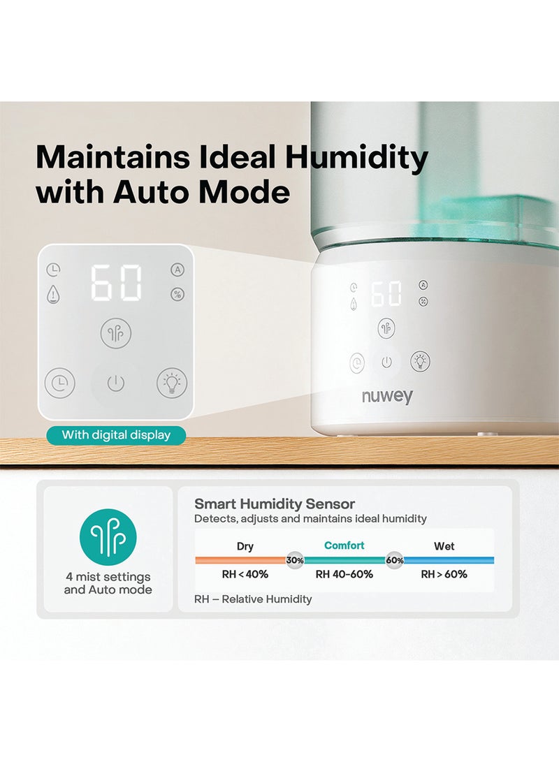 Nuwey by Nutricook Large 4L Humidifier with 7-Color Mood Light, Adjustable Mist & Timer, Whisper-Quiet Operation, Auto Shut-Off, Up to 60 Hours Continuous Mist for Home & Bedroom, HM330 White - Image 4