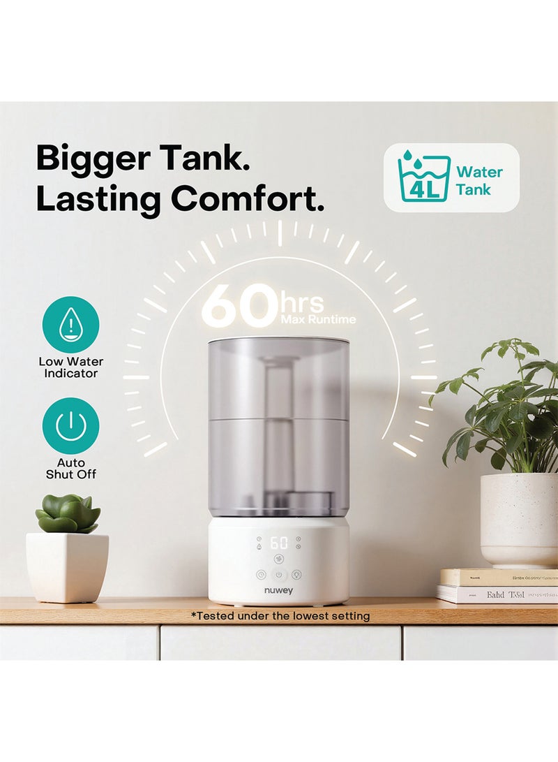 Nuwey by Nutricook Large 4L Humidifier with 7-Color Mood Light, Adjustable Mist & Timer, Whisper-Quiet Operation, Auto Shut-Off, Up to 60 Hours Continuous Mist for Home & Bedroom, HM330 White - Image 5
