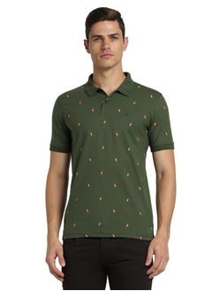 Peter England Peter England Men's Regular Fit Half Sleeve Printed Polo T-Shirt | Stretchable Lycra Comfort | Premium Single Jersey Fabric Khaki  - Image 1