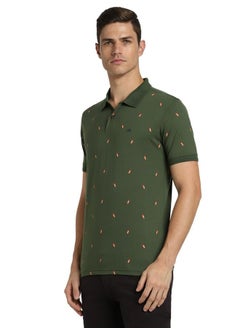 Peter England Peter England Men's Regular Fit Half Sleeve Printed Polo T-Shirt | Stretchable Lycra Comfort | Premium Single Jersey Fabric Khaki  - Image 2