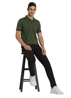 Peter England Peter England Men's Regular Fit Half Sleeve Printed Polo T-Shirt | Stretchable Lycra Comfort | Premium Single Jersey Fabric Khaki  - Image 5