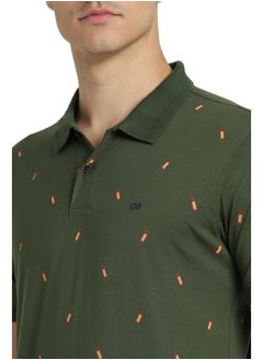 Peter England Peter England Men's Regular Fit Half Sleeve Printed Polo T-Shirt | Stretchable Lycra Comfort | Premium Single Jersey Fabric Khaki  - Image 4
