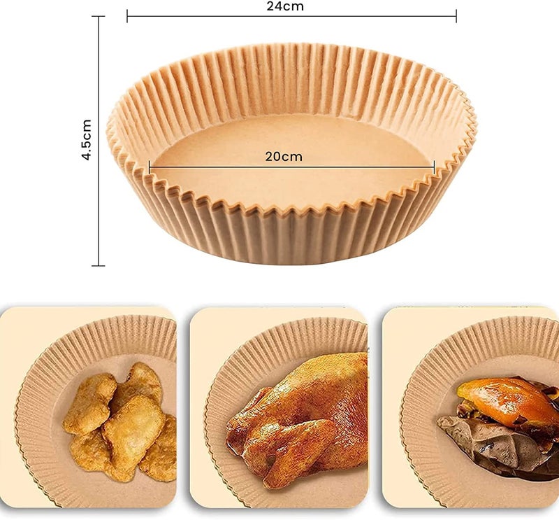100 Pcs Air Fryer Baking Liner Paper, 20cm Round Shape Disposable Paper Liner, Non-Stick Air Fryer Liners, Food Grade Baking Paper for Air Fryer Microwave - Image 2