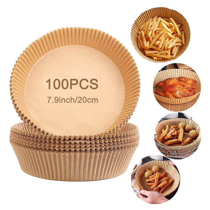 100 Pcs Air Fryer Baking Liner Paper, 20cm Round Shape Disposable Paper Liner, Non-Stick Air Fryer Liners, Food Grade Baking Paper for Air Fryer Microwave - Image 1