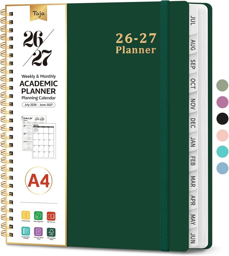 Taja Planner 2026-2027, Weekly and Monthly Calendar Academic Planner for Women, July 2026 - June 2027, Spiral Bound School Planning Tool, Perfect for Teacher, Student, Women & Men, A4 (8.5" x 11"), Dark - Image 1