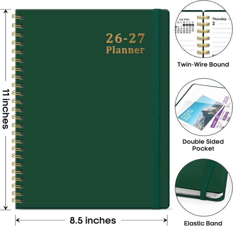 Taja Planner 2026-2027, Weekly and Monthly Calendar Academic Planner for Women, July 2026 - June 2027, Spiral Bound School Planning Tool, Perfect for Teacher, Student, Women & Men, A4 (8.5" x 11"), Dark - Image 4