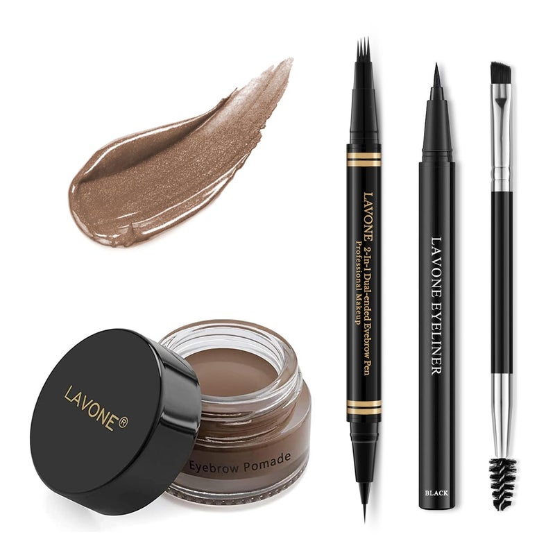 Eyebrow Pen Makeup Kit with 4 Tip Waterproof Microblading Eyebrow Pencil Eyeliner Eyebrow Pomade and Dualended Eyebrow Brush Brow Pencil Eyebrow Kit for Natural Looking  Dark Brown