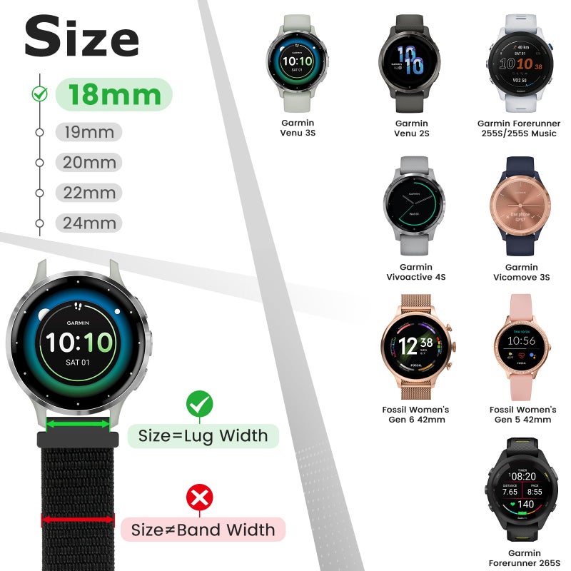 AVOD 18mm Nylon Sport Quick Release Watch Bands Compatible with Garmin Venu 3S/Venu 2S/Vivoactive 4S/Vivomove 3S/Active S/Forerunner 265(42mm)/Fossil Women's Gen 6 42mm/5E 42mm/Gen 4 Sport Women Men - Image 2