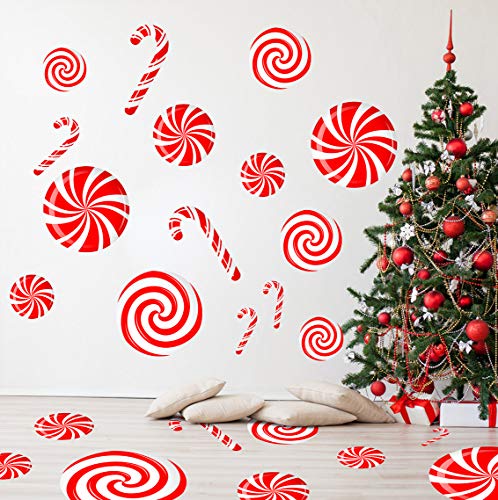 CIOEY Peppermint Floor Decals 24 Pieces Large Stickers for Christmas Candy Land Party Decorations, Store Decor Floor Windows Walls Winter Holiday Decoration Supplies, Red and White - Image 3