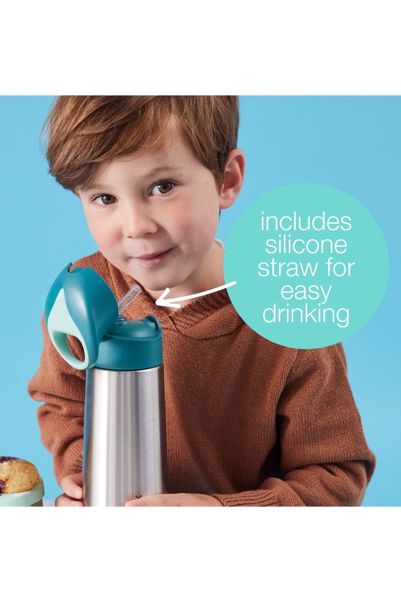 B.Box Insulated Drink Bottle with Straw | Stainless Steel Water Bottle for Kids 3+ Years | Push Button Lid | BPA-Free | Keeps Drinks Cold up to 15 Hours | 500ml (17 fl oz)-Blush Crush - Image 2