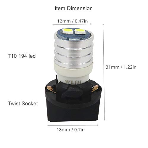 WLJH T10 Led Interior Lights Car Gauge Dashboard Dash Light Instrument Cluster Panel w5w 2825 194 Led Bulb Twist Socket Pc195 Pc194 Pc168 Super Bright 12V (White,Pack Of 6) - Image 3