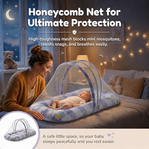 StarAndDaisy 3 in 1 Baby Nest Mosquito net for Sleeping - Newborn, Mosquito net for Baby/Soft and Comfortable Bed, Washable Cotton Design for 0-12 Months Baby (Bunny Print) - Image 3