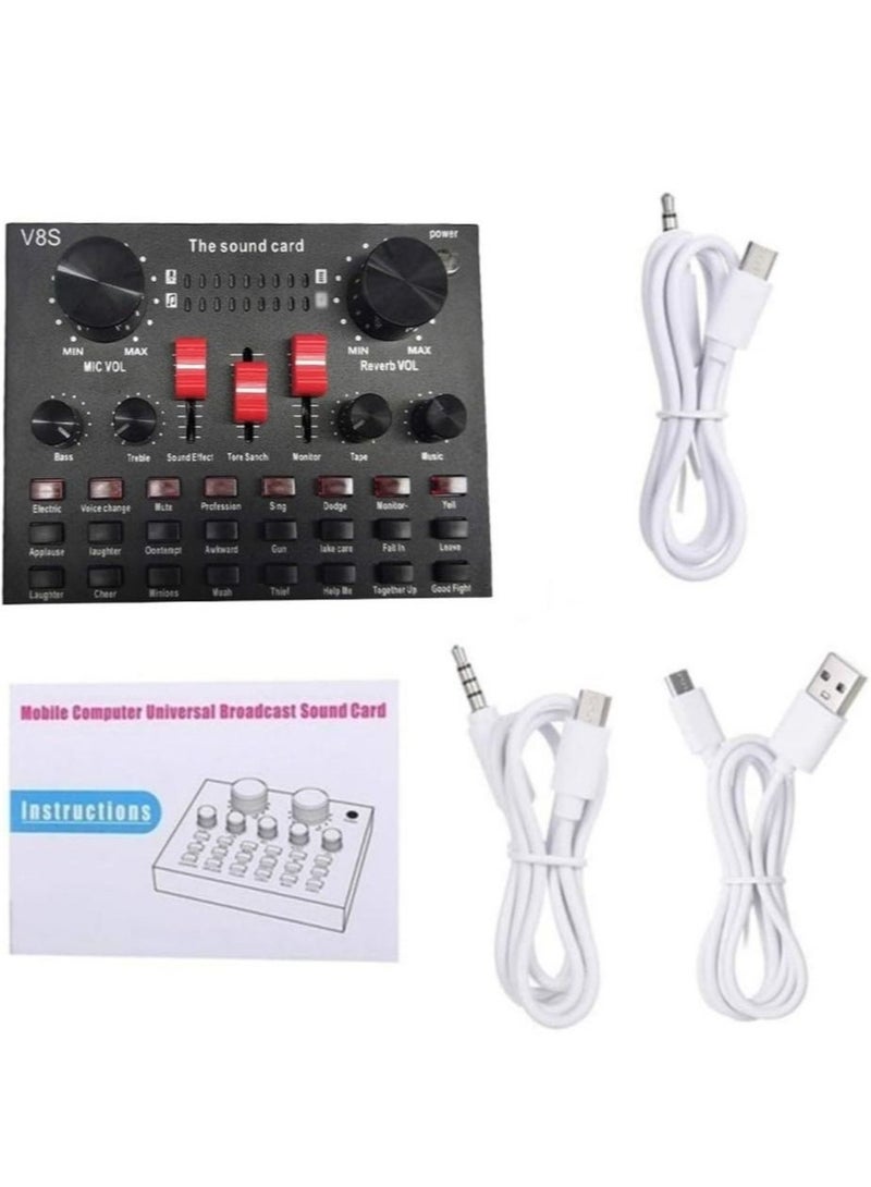 V8S Live Sound Card Bluetooth Sound Mixer Board 3.5mm Audio Interface Live Sound Card with 16 Sound Effects 6 Connecting Methods Dual DSP Noise Reduction Chip For Live Streaming Recording Game PC - Image 5