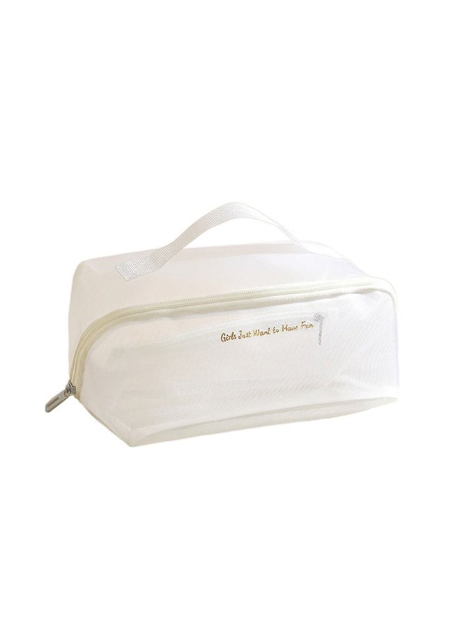 O Ozone Portable Mesh Cosmetic Bag Transparent Simple Toiletry Bag for Makeup Storage And Travel Organizer Makeup Bag Storage Pouch with Handle- White  - Image 1