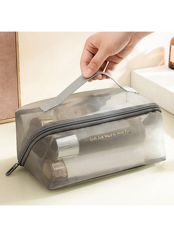 O Ozone Portable Mesh Cosmetic Bag Transparent Simple Toiletry Bag for Makeup Storage And Travel Organizer Makeup Bag Storage Pouch with Handle- White  - Image 4