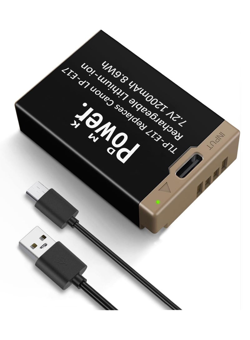 DMKPower DMK Power TLP-E17 1200mAh 7.2V Replacement Battery fit for Canon LP-E17 with USB-C Cable Compatible with EOS R50, R8, RP, R10, M6 Mark II, M3, M5, T6i, T7i, T8i, SL2, SL3 – USB-C Charging - Image 1