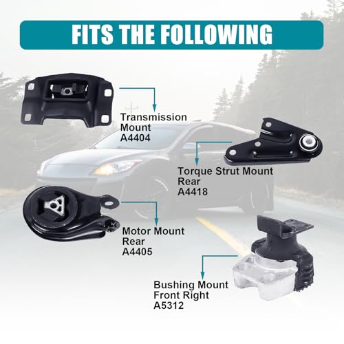 Stegewop Engine Motor & Transmission Mount Kit 4pcs Compatible with Fits 2004 2005 2006 2007 2008 2009 Mazda 3 2.0L/2.3L Without Turbo A4404 A4405 A4418 A5312 - Image 3