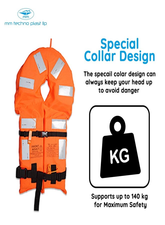 mm techno plast llp FISHER MEN Adult Life Jacket for Swimming, Boating, Rafting, Drifting, Safety Vest with Quick Lock Buckle, Adjustable Straps, Up to 140Kg Capacity, Durable Polyester Nylon Fabric, Safety Gear - Orange - Image 4