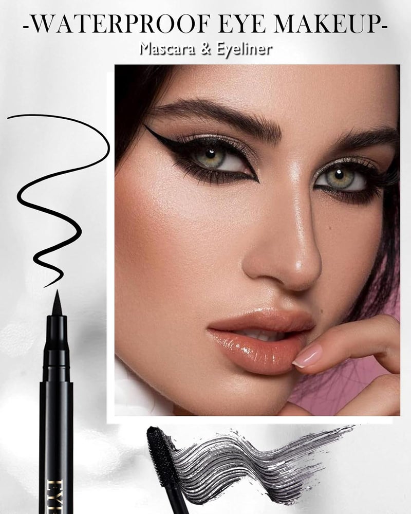Lestpola Black Waterproof Mascara & Eyeliner Set, 5D Silk Fiber Liquid Lash Extensions Colored Tubing Mascaras Volume and Length, Long Lasting, Smudge-Proof Curling Non-Clumping Mascara & Eyeliner for Women - Image 2