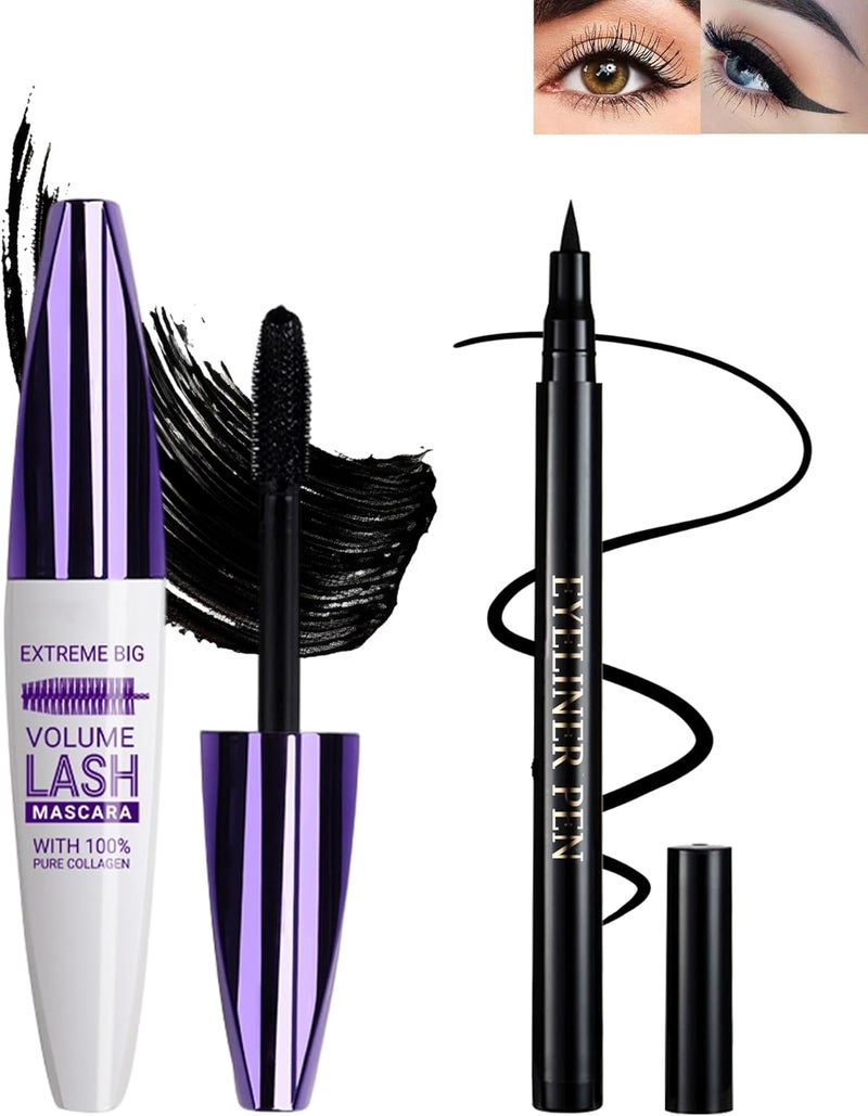 Lestpola Black Waterproof Mascara & Eyeliner Set, 5D Silk Fiber Liquid Lash Extensions Colored Tubing Mascaras Volume and Length, Long Lasting, Smudge-Proof Curling Non-Clumping Mascara & Eyeliner for Women - Image 1