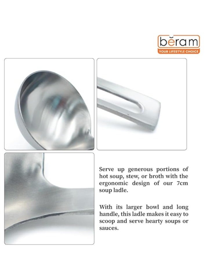 بيرام مغرفة حساء BERAM، ملعقة حساء من الفولاذ المقاوم للصدأ، أداة مطبخ، أدوات طهي بمقبض طويل، ملعقة تقديم، آمنة للطعام، غير قابلة للتشوه، مدمجة وخفيفة الوزن (7 سم) - Image 3