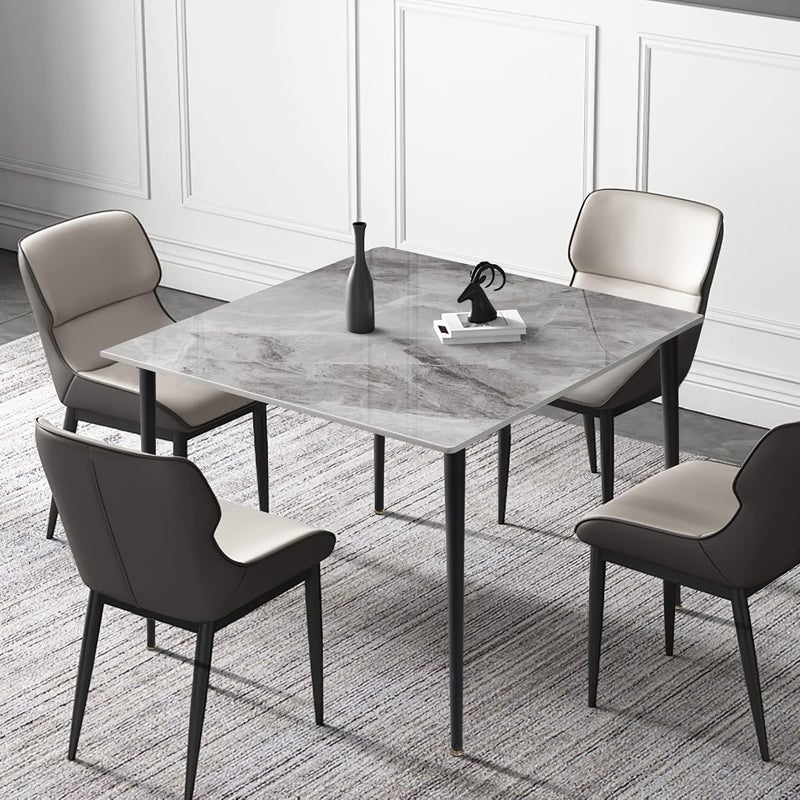 WISFOR Marble Dining Table Square: Kitchen Dining Table 80cm Modern Sintered Stone Effect Table Top with Tapered Metal Legs Breakfast Table for Dining Room Restaurant Living Room (Chair not Included) - Image 1