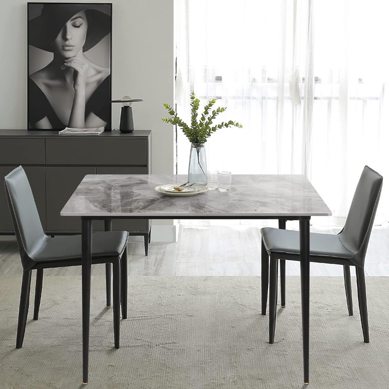 WISFOR Marble Dining Table Square: Kitchen Dining Table 80cm Modern Sintered Stone Effect Table Top with Tapered Metal Legs Breakfast Table for Dining Room Restaurant Living Room (Chair not Included) - Image 3